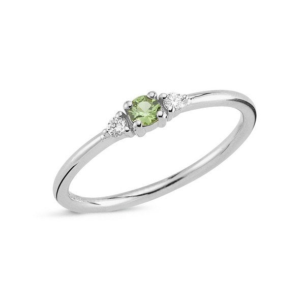 Petit ring i 14 karat hvidguld med grøn safir og 0,05 ct diamanter fra Nuran